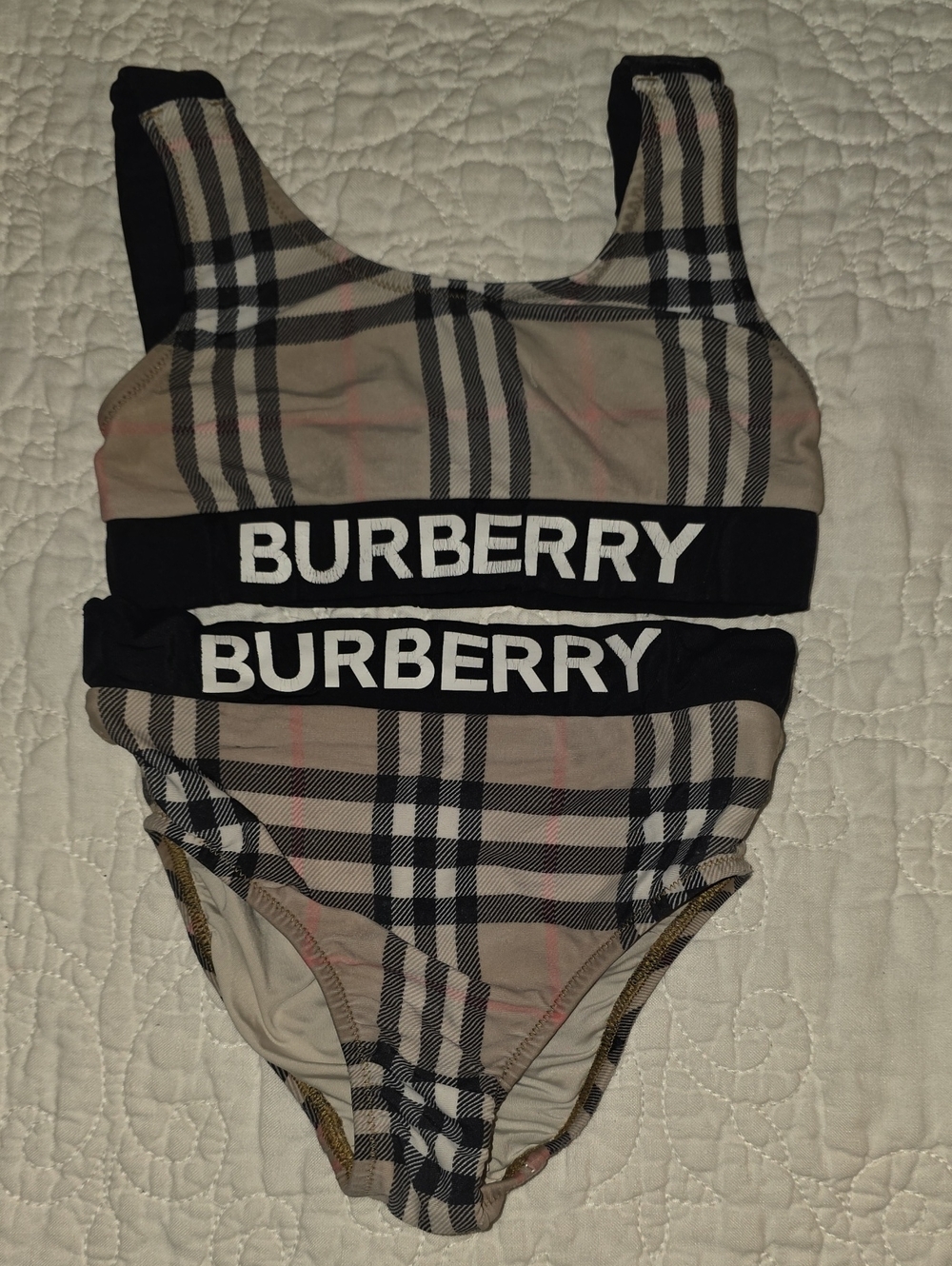 Burberry Beige and Black Check Kids Bikini